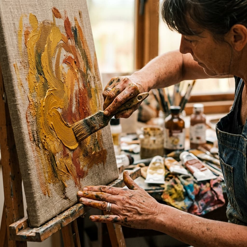 Mãos pintando uma obra coletiva
